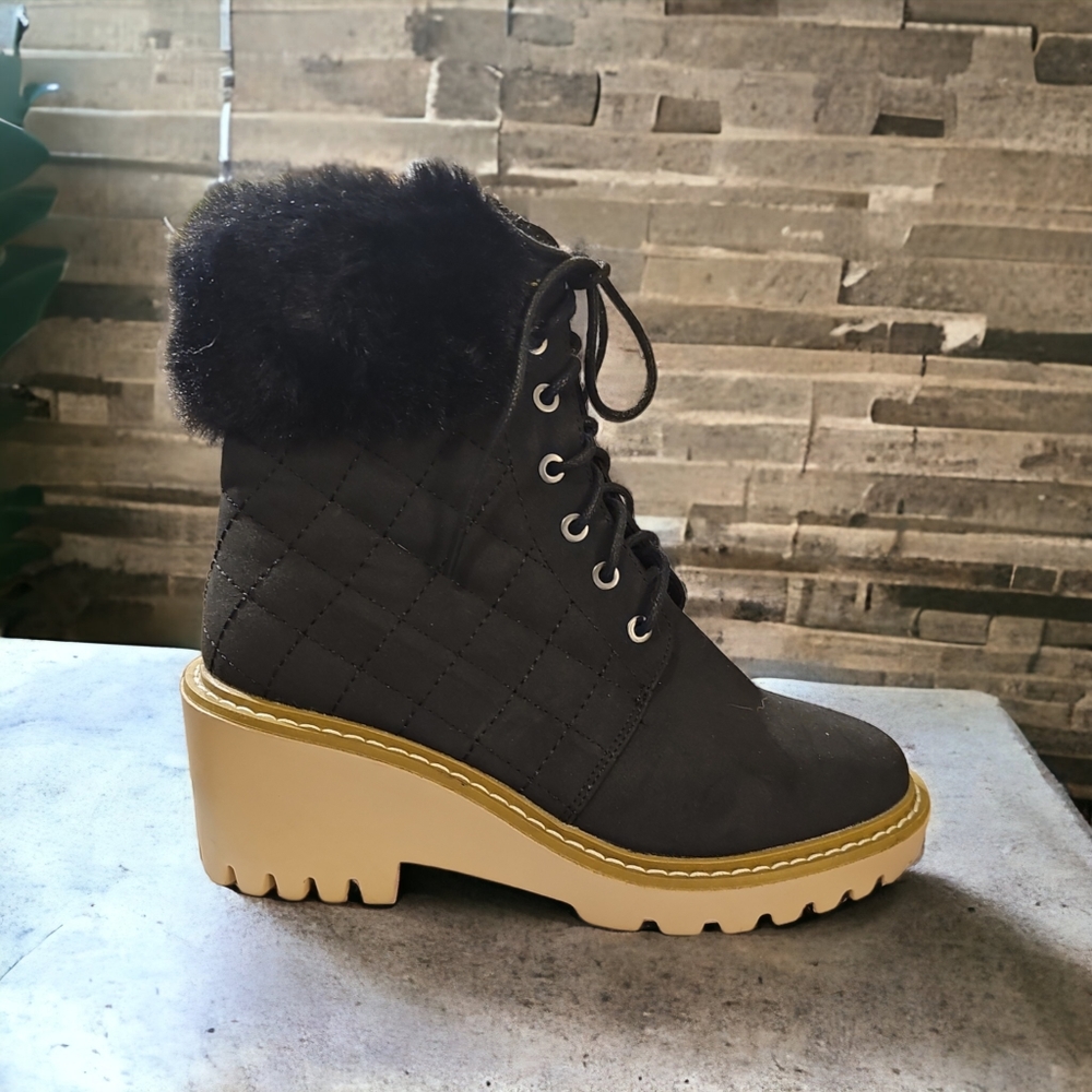 Nicole Miller New York Black Booties with Faux Fur